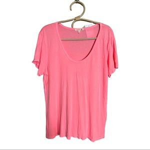 SUNDRY Pop Peach Casual V Neck Scoop Top Tee